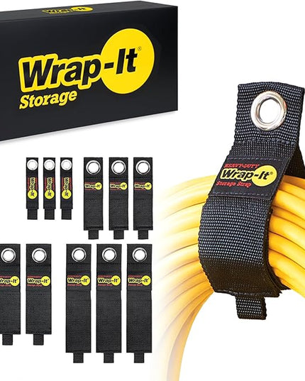 Heavy-Duty Wrap-It Storage Straps (Assorted 12 Pack) - Hanging Extension Cord Organizer for Cable Management and Storage on Garage Wall, RV Gadgets and Appliances