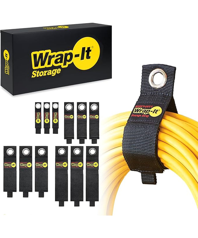 Heavy-Duty Wrap-It Storage Straps (Assorted 12 Pack) - Hanging Extension Cord Organizer for Cable Management and Storage on Garage Wall, RV Gadgets and Appliances