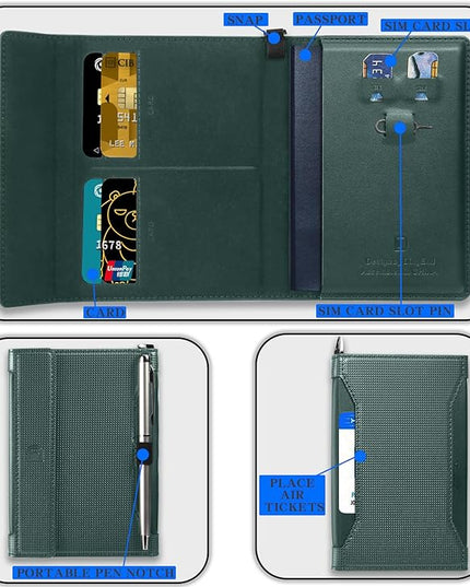 Passport Holder for Travel Essentials, RFID Blocking PU Leather Passport Wallet Cover Card holder Case Passport Book Holders for Women and Men, Dark Green