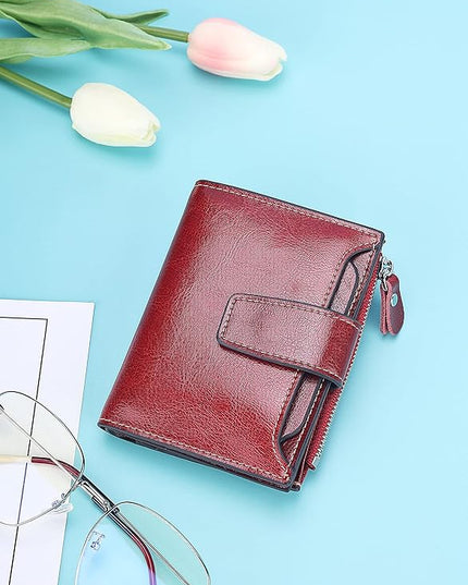 Lavemi Small Compact Women Wallet RFID Blocking Genuine Leather Bifold Purse with ID Windows