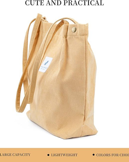 Corduroy Tote Bag Cute Tote Bags for Women Shoulder Bag with Inner Pocket for Work Beach Travel and Shopping Grocery
