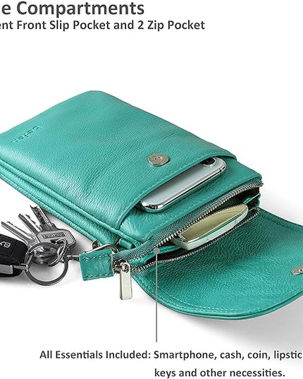 befen Genuine Leather Small Crossbody Bags for Women Cell Phone Bag Cross Body Purses,Silver Zipper