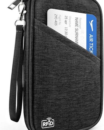 Passport Holder Family RFID Travel Document Organizer for Women Waterproof Passport Wallet Men Portable Case for Cards, Boarding Pass, ID, Money, Tickets with Zipper