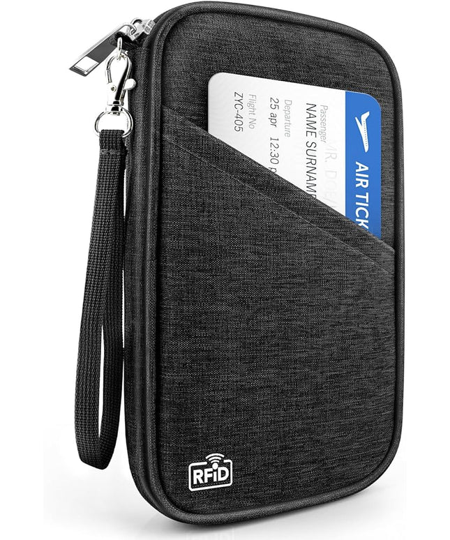 Passport Holder Family RFID Travel Document Organizer for Women Waterproof Passport Wallet Men Portable Case for Cards, Boarding Pass, ID, Money, Tickets with Zipper