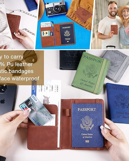 Melsbrinna Premium Leather Passport Holder Covers Case, Waterproof Rfid Blocking Travel Wallet Passport Holder with Pen Holder, Cute Passport Book for Women/Men