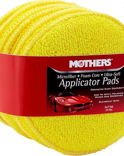 Mothers Microfiber Polishing Pad and Cleaning Pads for Car Detailing, 5 Inch Diameter, Yellow, 6 Pack