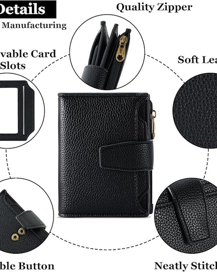 Airkit Small Wallet Women RFID Blocking Soft Leather Bifold Compact Card Holder Wallet for Women with Zipper Coin Pocket 4 ID Window