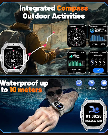 LIGE Military Smart Watches for Men(Answer/Make Calls),100-Day Battery Life,2.13" AMOLED Outdoor Sports Smartwatch with Compass,Fitness Tracker for Android iOS,AI Voice,Sliver
