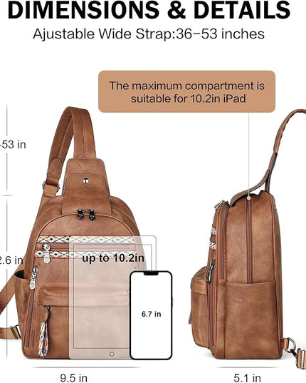 FADEON Large Sling Bag for Women, Leather Crossbody Purse Designer Anti Theft Sling Backpack, RFID Fanny Packs for Travel