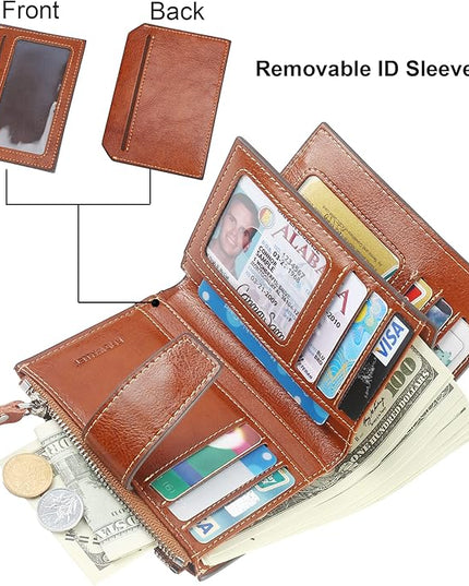 Lavemi Small Compact Women Wallet RFID Blocking Genuine Leather Bifold Purse with ID Windows