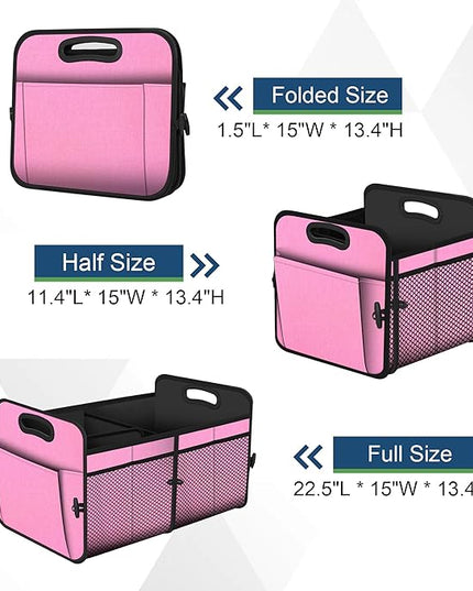Femuar Car Trunk Organizer,Car Storage Organizer with 72L Large Capacity Waterproof Collapsible and 11 Pockets,Trunk Organizer for Car Suv/Jeep/Sedan, Large Size, Pink