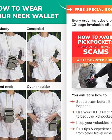 HERO Neck Wallet, RFID Blocking Passport Holder, Easy to Conceal Travel Pouch