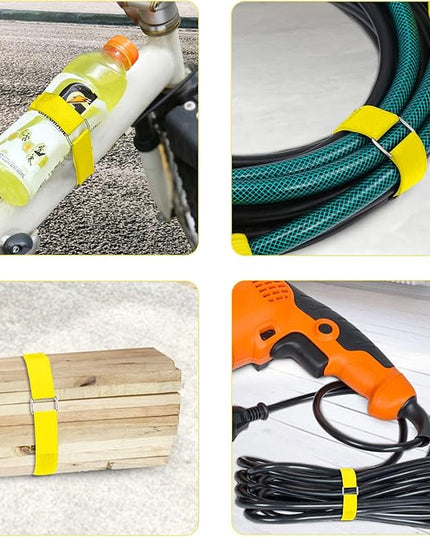 1"x16ft Hook and Loop Straps with 25 Metal Buckles, Adjustable Fastening Cable Straps, Cut-to-Length Cinch Strap, Reusable Nylon Securing Cord Ties for Organizer or Storage, 1 inch Wide,Yellow