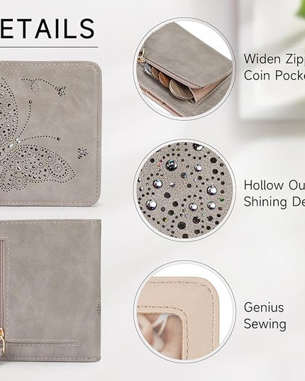 KITEVIUN Small RFID Wallet Women Ultra Thin Slim Womens Wallet Mini Compact Bifold Pocket Ladies Wallets for Women GRAY