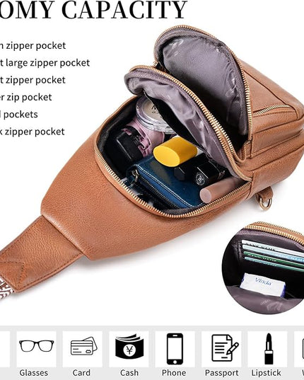 FALAN MULE Crossbody Bags for Women Trendy Leather Sling Chest Bag Fanny Packs for Women