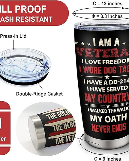 Veterans Day Gifts Tumbler 20oz, Gift for Veteran, Veteran Gifts for Men, Army/Marine Corps Veterans Present, Vietnam Veterans Present, Gift for Proud Patriotic Hard Head Veterans Drink Cup