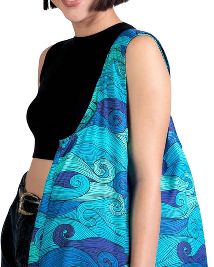 Nanobag Ultralight Extra Large Size Tote Bag for Women & Men, Heavy Duty Reusable Grocery Bag, Foldable Travel Shopping Tote, Packable Cloth Bag with Handles, Washable Market Tote (Blue Waves)