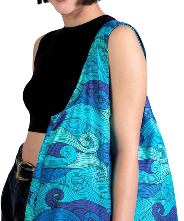Nanobag Ultralight Extra Large Size Tote Bag for Women & Men, Heavy Duty Reusable Grocery Bag, Foldable Travel Shopping Tote, Packable Cloth Bag with Handles, Washable Market Tote (Blue Waves)