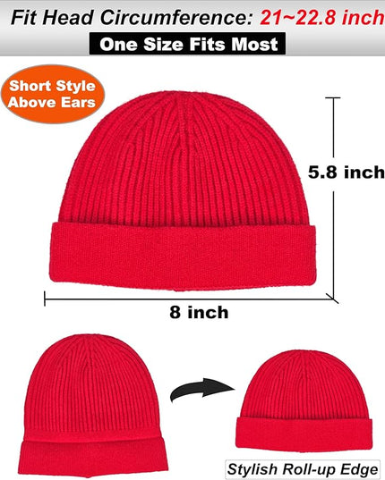 vidsel Thin Wool Fisherman Beanie for Men Women, Short Knit Cuff Trawler Watch Hats