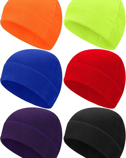 6 Pcs Fleece Skull Cap Men Fleece Beanie Winter Watch Hat Warm Polar Beanie Cap Thick Windproof Unisex for Outdoor Exercising
