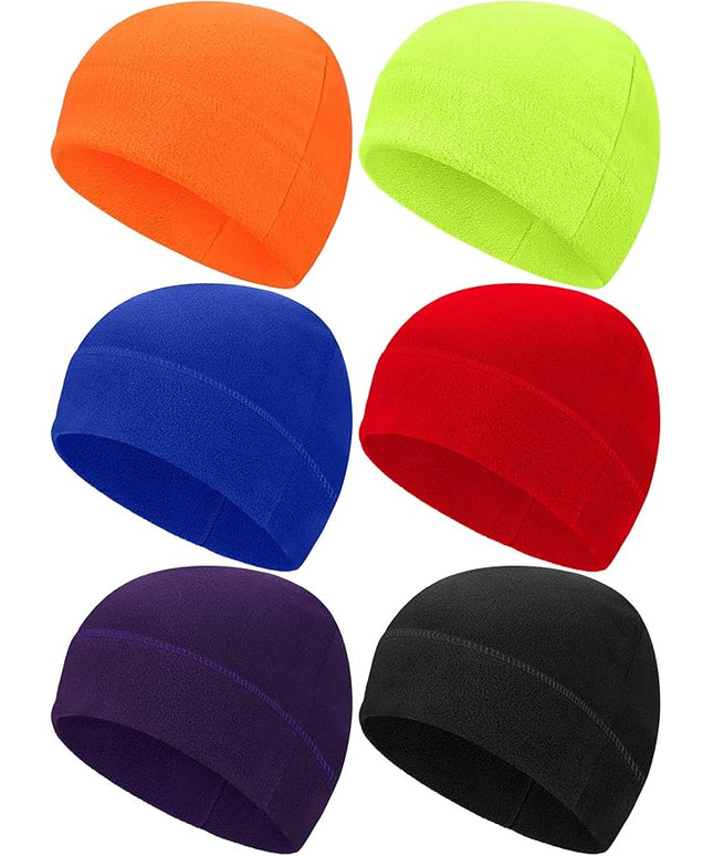 6 Pcs Fleece Skull Cap Men Fleece Beanie Winter Watch Hat Warm Polar Beanie Cap Thick Windproof Unisex for Outdoor Exercising