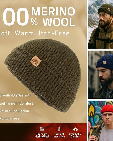 TOP-EX PolarWool™ 100% Merino Wool Fisherman Beanie Hat | Soft Single Layer Warm Short Sailor Trawler Cap for Men Women