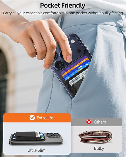 ExtreLife Upgraded for Magsafe Wallet, Strongest Magnetic Wallet for iPhone 17/16/15/14/13/12 Series, 7 Cards Holder, Magnetic Phone Wallets, Slim, 2 Card Slots, RFID Blocking, Vegan Leather, Black