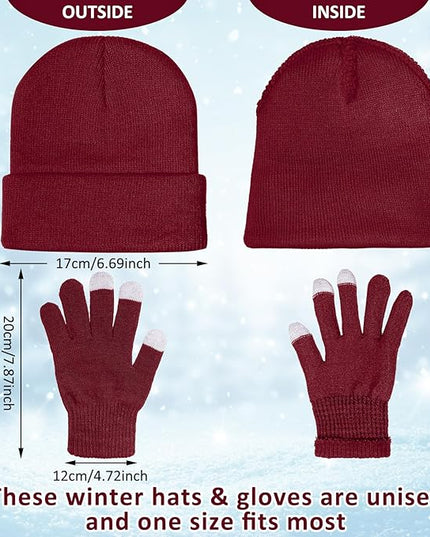 SATINIOR 56 Pcs Bulk Winter Hats and Gloves Set for Homeless Beanies Touchscreen Gloves Knit Cuffed Skull Caps for Men Women