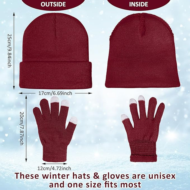 SATINIOR 56 Pcs Bulk Winter Hats and Gloves Set for Homeless Beanies Touchscreen Gloves Knit Cuffed Skull Caps for Men Women
