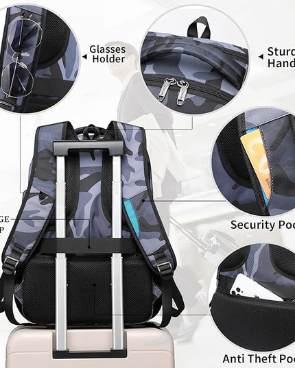 DUSLANG 17 Inch Travel Laptop Backpack Water Resistant Hiking Backpack for Men Laptop Bag with USB Charging Port,Camouflage green