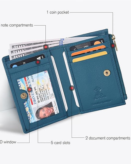 Oak Leathers Leather Wallet For Women - Small RFID Coin Purse Credit Card & ID Holder for Ladies, Gift for Women's, Bifold Wallets (Nappa Ottanio)