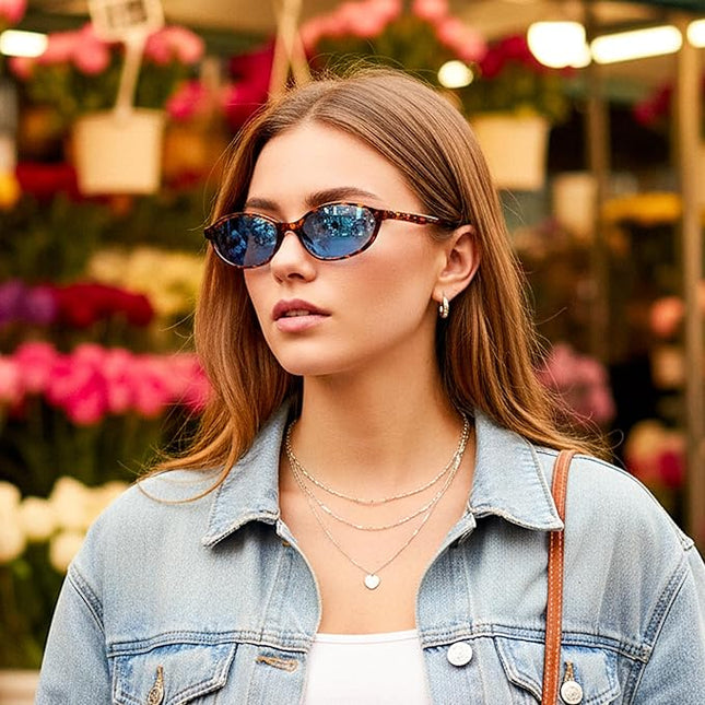 FEISEDY Retro Oval Cat Eye Sunglasses for Women 90s Narrow Lightweight Shades Y2k Trendy Sunnies B0257