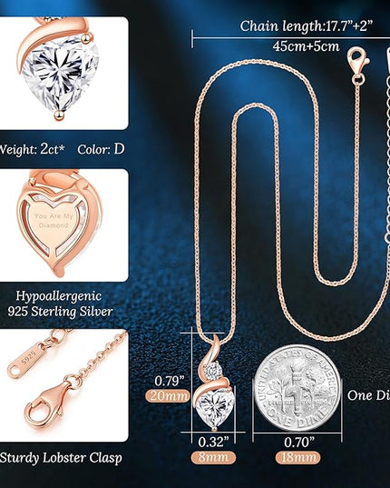 ANDSO Moissanite Heart Pendant Necklaces for Women, 925 Sterling Silver Necklace with Birthstone, Ideal Anniversary Present or Birthday Christmas Valentine Jewelry Gifts for Mom Wife Her Girlfriend