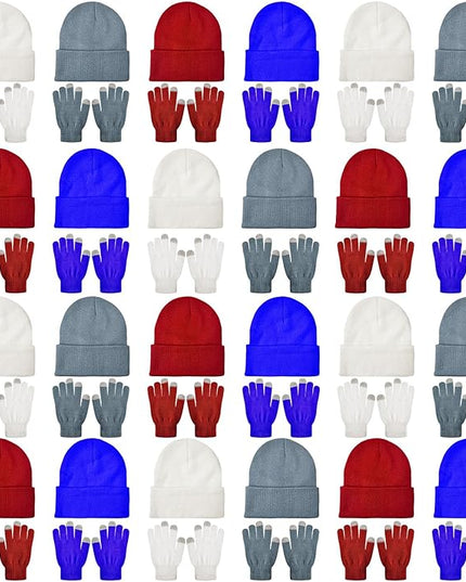 48 Pcs Bulk Winter Knit Beanies Gloves Men Women Warm Beanie Touchscreen Gloves Set Cozy Winter Accessories