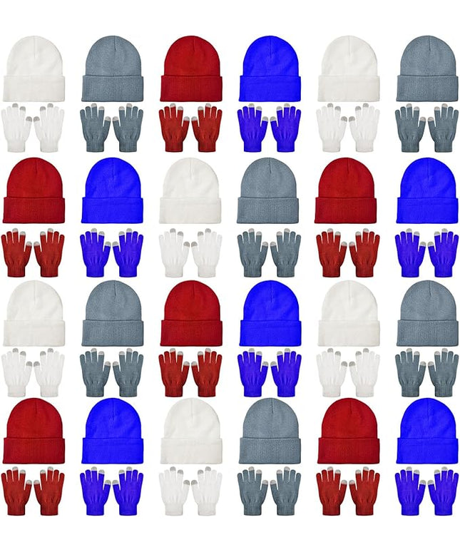48 Pcs Bulk Winter Knit Beanies Gloves Men Women Warm Beanie Touchscreen Gloves Set Cozy Winter Accessories