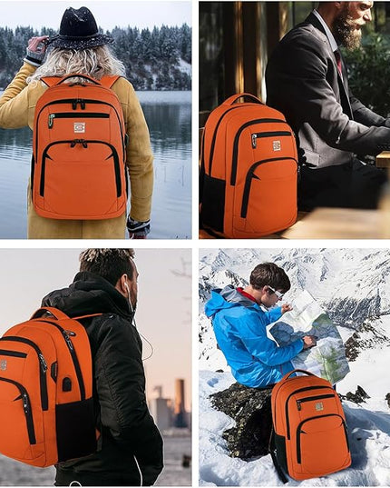 Laptop Backpack,Business Travel Anti Theft Slim Durable Laptops Backpack with USB Charging Port,Water Resistant College Computer Bag for Women & Men Fits 15.6 Inch Laptop and Notebook-Orange