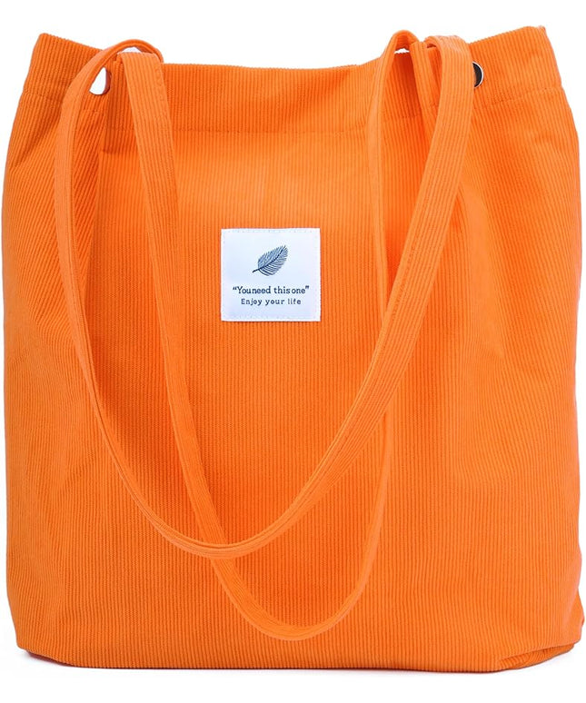 Corduroy Tote Bag Cute Tote Bags for Women Shoulder Bag with Inner Pocket for Work Beach Travel and Shopping Grocery