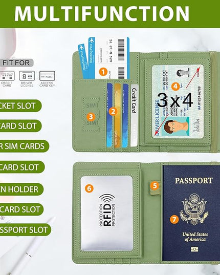 Melsbrinna RFID Passport Holder for Travel, Unisex Adults, Green, Faux Leather, Travel Wallet, RFID Protected