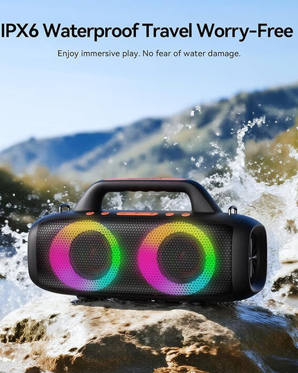 BassBloom Roar 1 Portable Bluetooth Speaker,60W Powerful Sound with Deep Bass,IPX6 Waterproof,24H Playtime,Bluetooth 5.4,RGB Party Lights,Wireless Stereo Pairing,Travel Outdoor for Camping and Beach