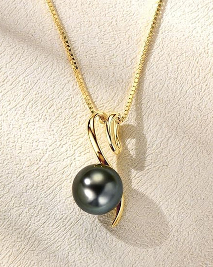 Tahitian Black Pearl Necklaces for Women, Sterling Silver Single Pearl Pendant Necklace Birthday Anniversary Jewelry Gifts for Wife Mom