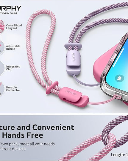 SURPHY 2 Pack Phone Lanyard for Cellphone Case, Phone Wrist Strap for Case, Cellphone Strap with 2-Color Braided, Charm Wrist Lanyard for Women, Cellphone Wrist Lanyard for Women, Rose Pink & Lilac