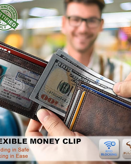 BULLIANT Men Wallet,Slim Leather Wallet Money Clip Magnetic Closure Simplifed Bill Folder 10Cards RFID Blocking 4.3"×3"