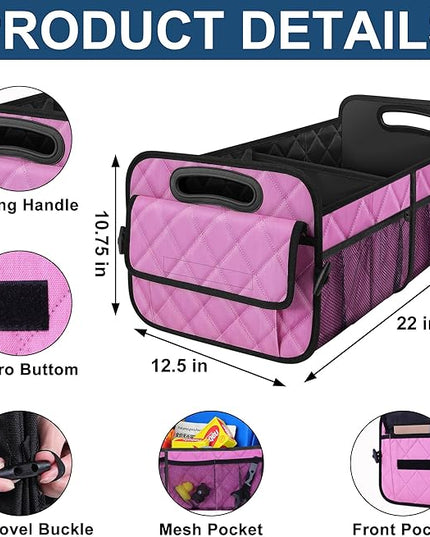 Deosk Car Trunk Organizer for SUV, Car Organizers and Storage with 6 Pocket, Car Accessories for Women/Men 50L Waterproof Polyester Trunk Organizer(Medium,Pink)