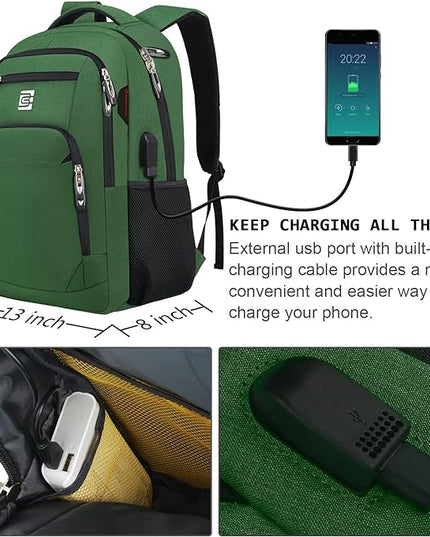 Laptop Backpack,Business Travel Anti Theft Slim Durable Laptops Backpack with USB Charging Port,Water Resistant College Computer Bag for Women & Men Fits 15.6 Inch Laptop and Notebook-Green