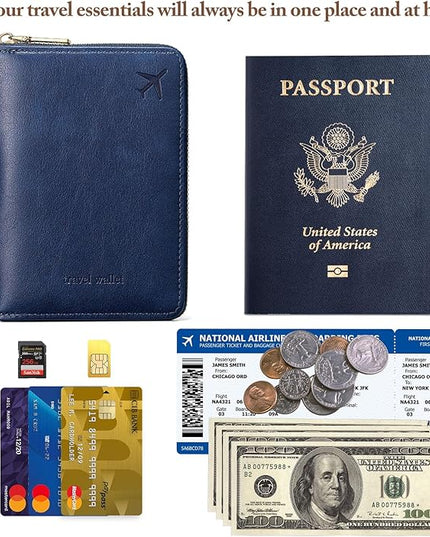 Passport Holder for Travel Women and Men RFID Passport Holder with Card Slots Holder Passport Case Passport cover Passport Wallet Travel Essentials and Accessories (Short Zipper, SZ-Navy)