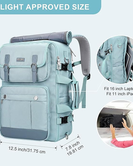 PIJUSHI Travel Backpack for Women Carry on Luggage Backpack Convertible Large Laptop Duffel Bag for Airplanes(PE049 Teal Blue)