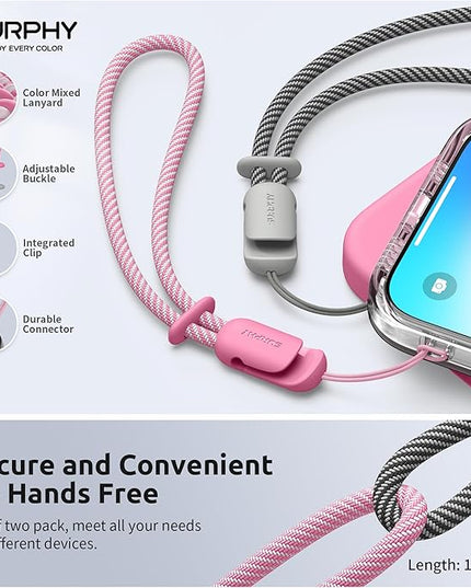 SURPHY 2 Pack Phone Lanyard for Cellphone Case, Phone Wrist Strap for Case, Cellphone Strap with 2-Color Braided, Charm Wrist Lanyard for Women and Men, Rose Pink & Gray