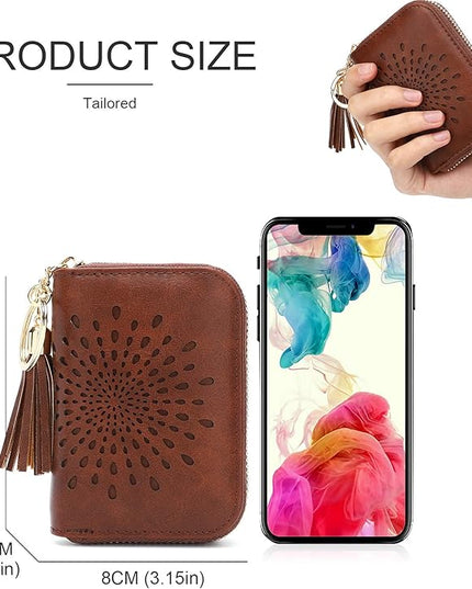 APHISON RFID Credit Card Holder Zipper Card Case Keychain Small Wallet for Women 1927 COFFEE
