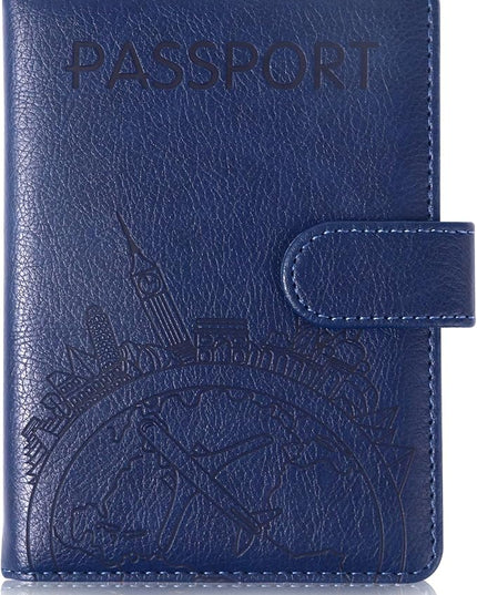 Passport Holder and Card Slot Combo RFID Blocking Leather Family Travel Passport Wallet Travel Accessories for Men Women US Passport Cover Protector (Travel blue)