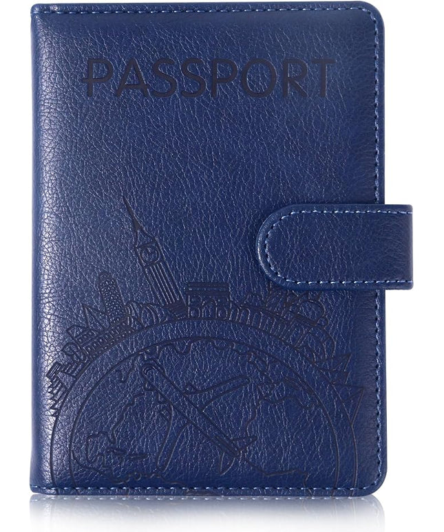 Passport Holder and Card Slot Combo RFID Blocking Leather Family Travel Passport Wallet Travel Accessories for Men Women US Passport Cover Protector (Travel blue)